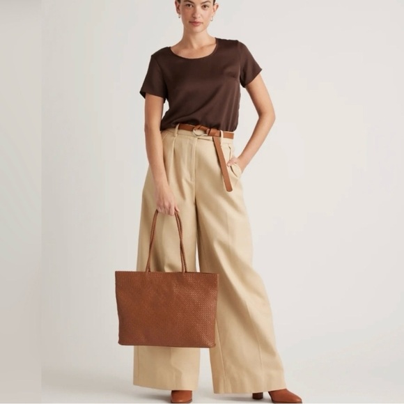 Quince Handbags - Quince Italian Leather Handwoven Tote Small Cognac NWOT